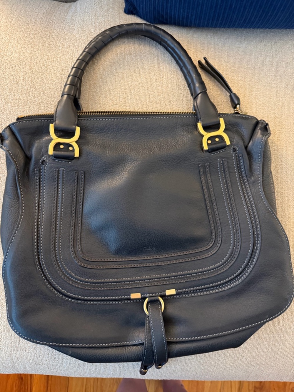 Chloe Large Black Marcie Handbag with Gold Hardware - Women Bags